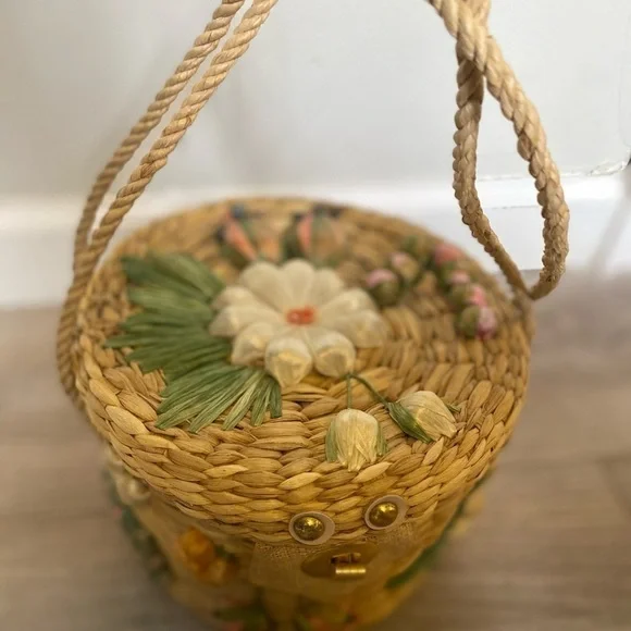 HANDMADE Basket Bag with Floral Pattern - Picture 2 of 11